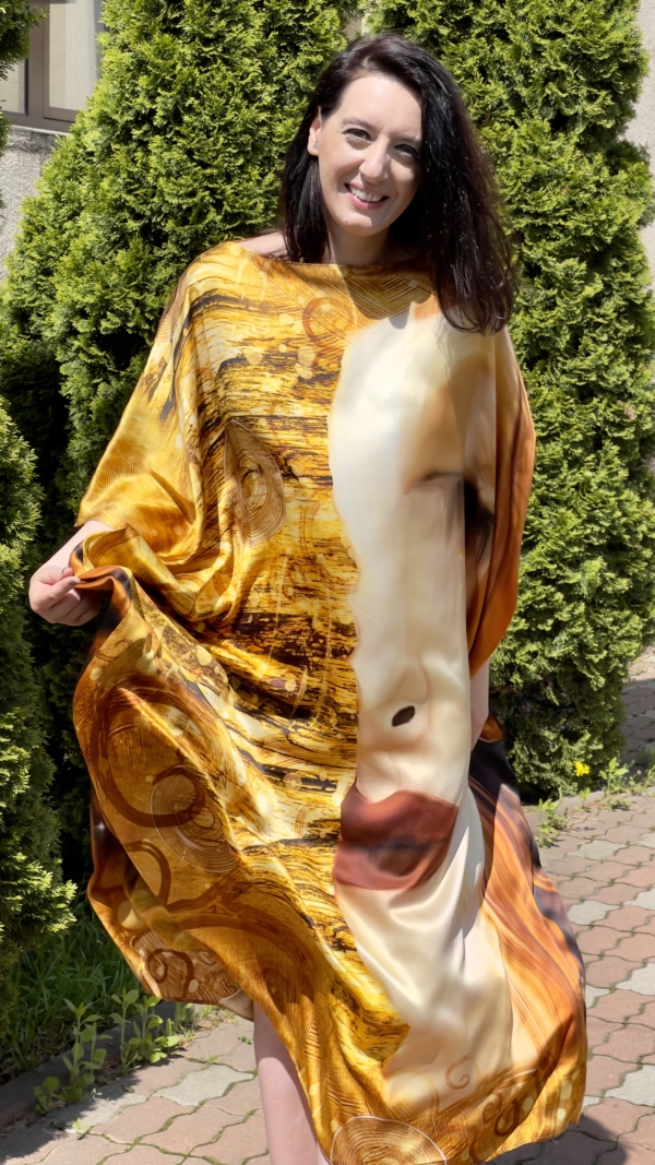 Printed natural silk midi dress
